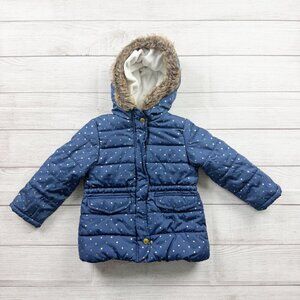 Carter’s Toddler Girls Winter Coat Polka Dot Faux Fur Hooded Jacket 3T